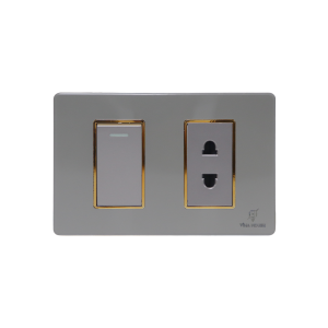 Acrylic Xám – Viền mạ gold – 1 Công tắc 1 Ổ cắm